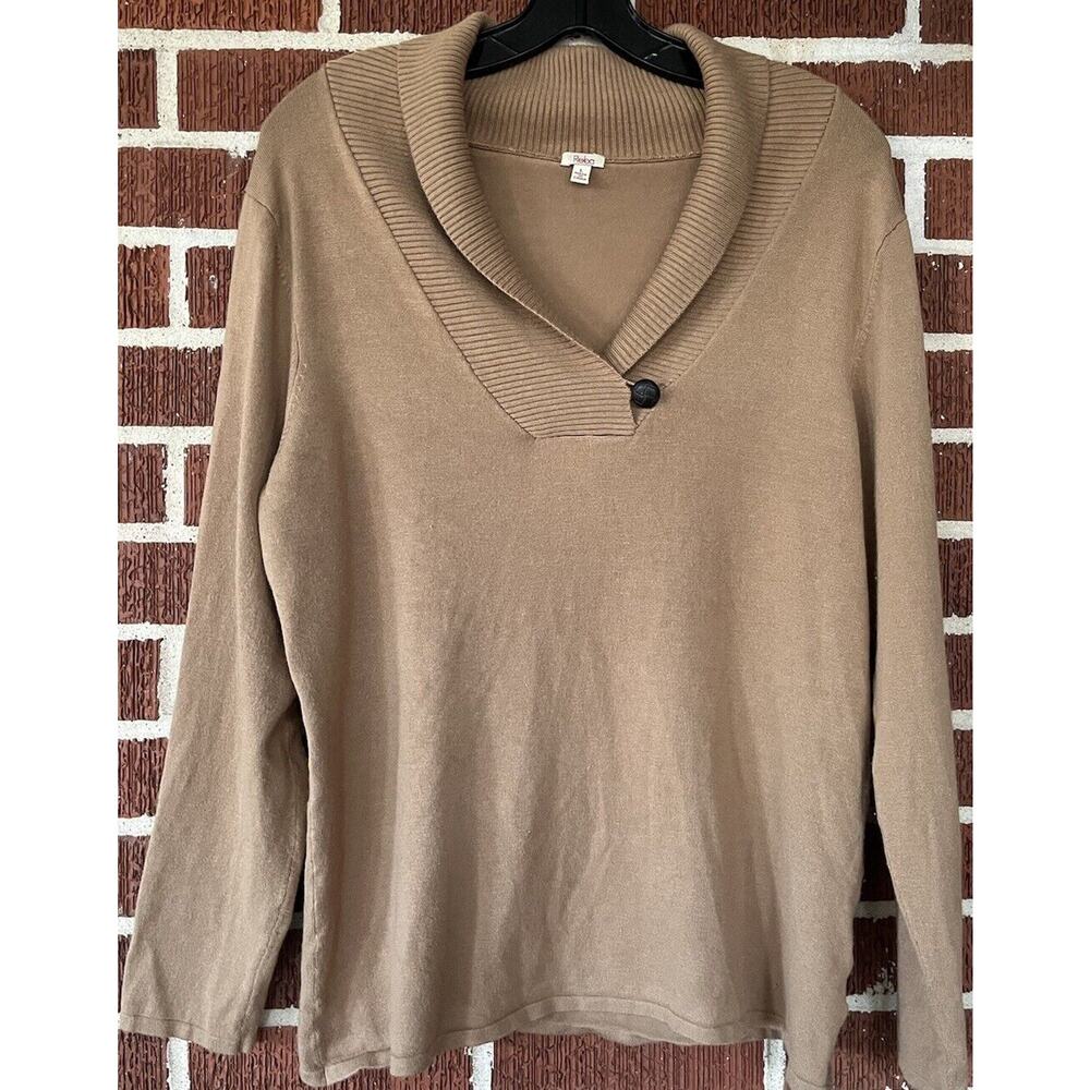 Reba Tan Shawl Sweater with Button Long Sleeve Size Large